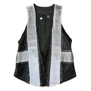 BKE Black Lace and Sequin Open Front Vest